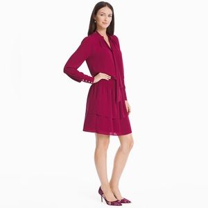 White House Black Market Burgundy Long Sleeve Tiered Dress Size Large